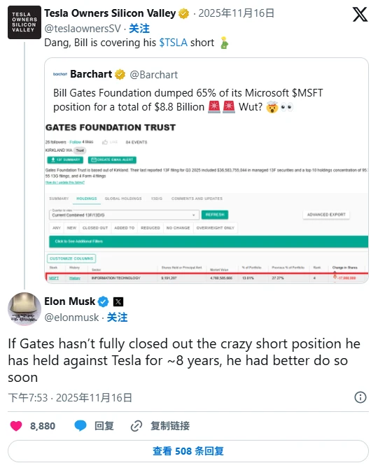 Elon Musk, the world's richest man, warned former richest man Bill Gates: He should close his short positions in Tesla as soon as possible.