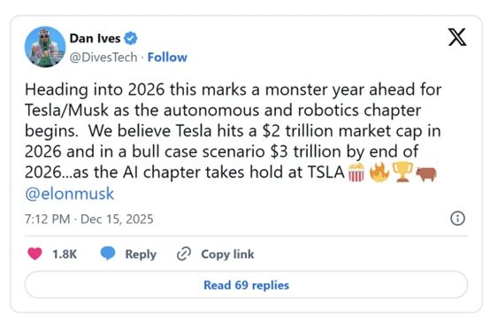 Is Musk about to win big? Investment banks predict Tesla's market capitalization could reach $3 trillion by the end of next year.